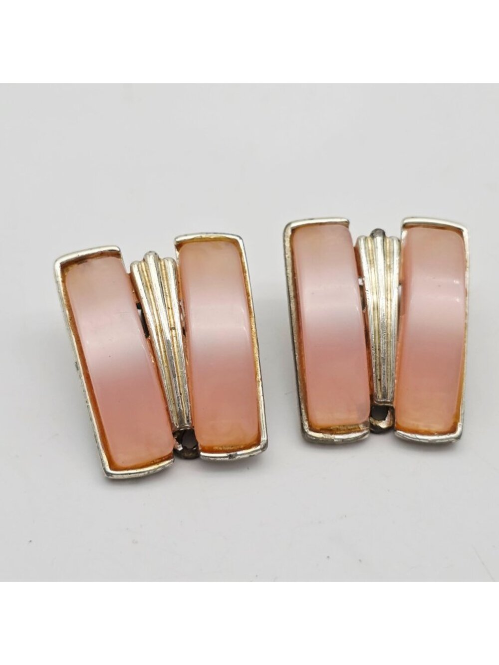 Coro Pink & Gold Tone Clip-On Earrings With Retro Design